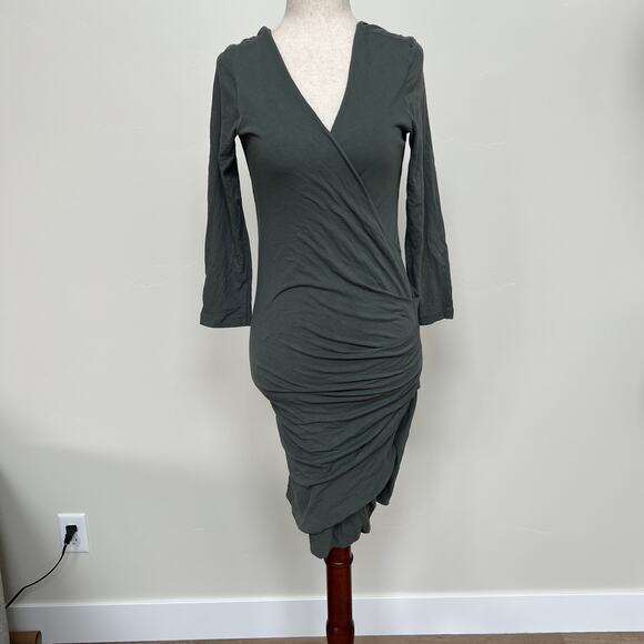 JAMES PERSE Women's Wrap-Effect Ruched Cotton-Blend Jersey Dress Size 3/L - Picture 2 of 8